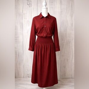 Future Collective Long Sleeve Burgundy Midi Dress Size M